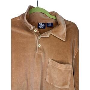 John Blair Vintage Velour Collared Top Men's Size Large Tall Sweatshirt Camel